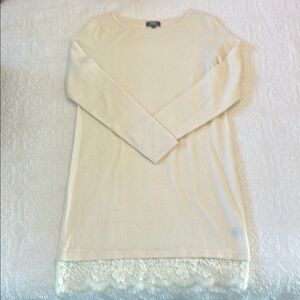 Cream Long Sleeve Dress with Lace Hem